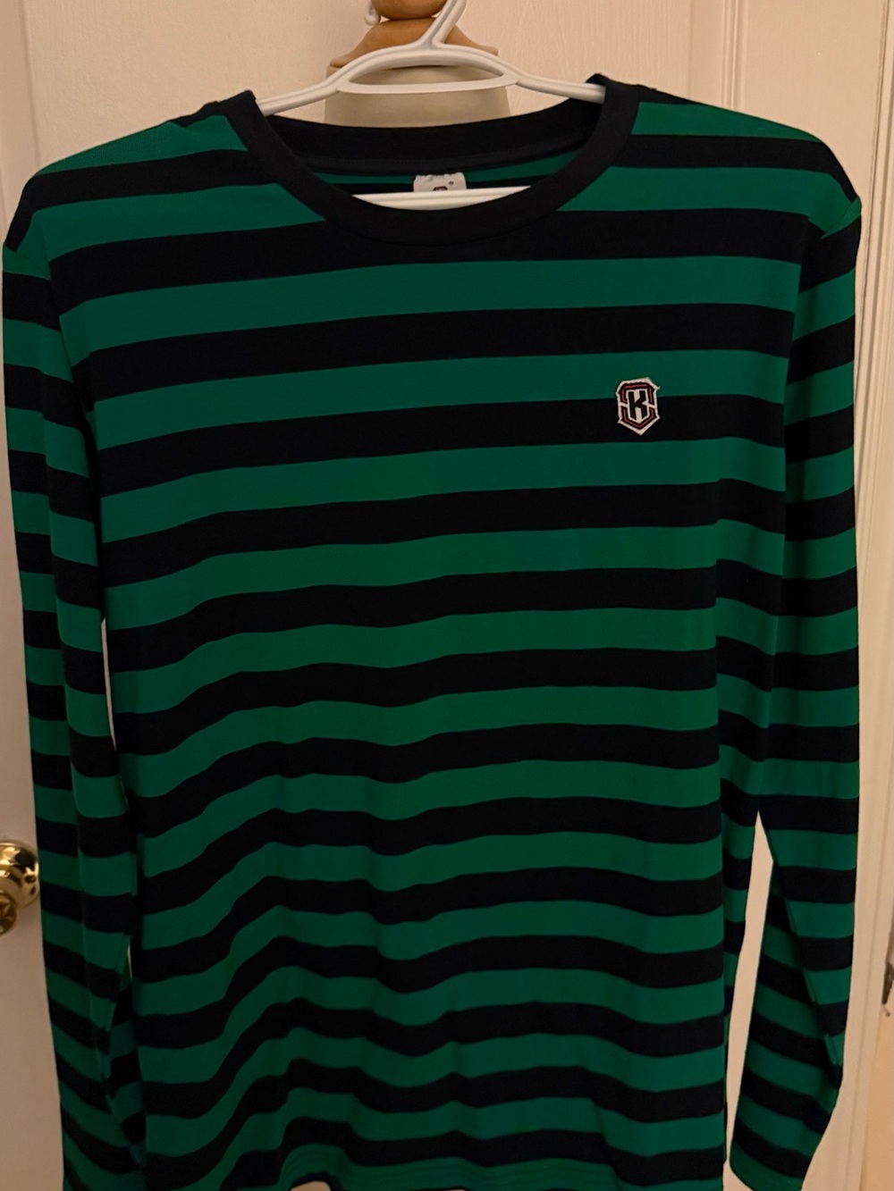 SHAN Green and Black Striped Long Sleeve Tee